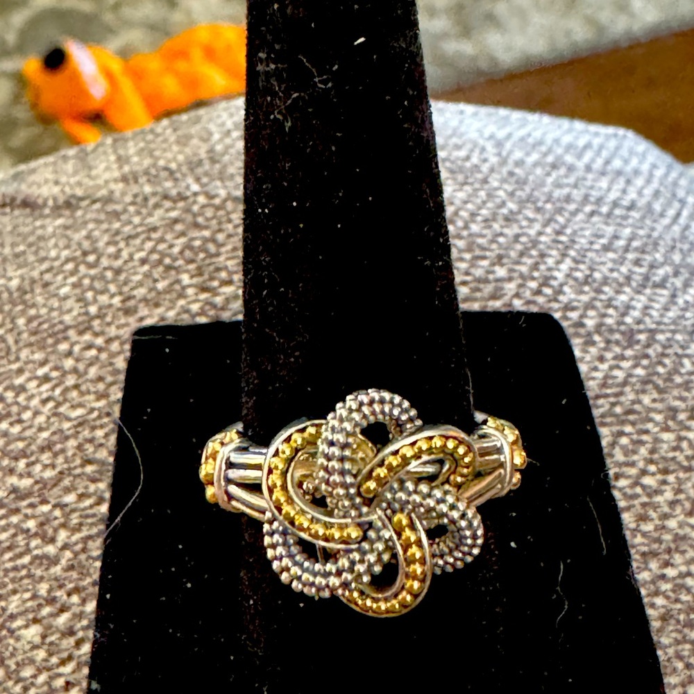 Lagos Sterling & 18k Gold LoveKnot Ring, Size 7